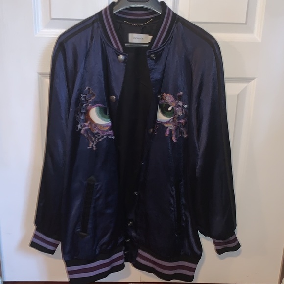 Auth Coach embroidered landscape oversized Souvenir varsity luxe bomber jacket - Picture 11 of 12